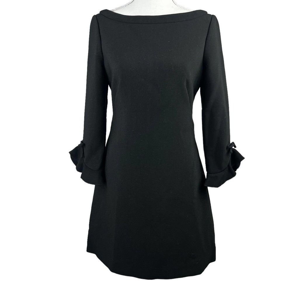 Kate Spade Black Flare Bell Sleeve Sheath Dress Size 2 Exposed Gold Zipper